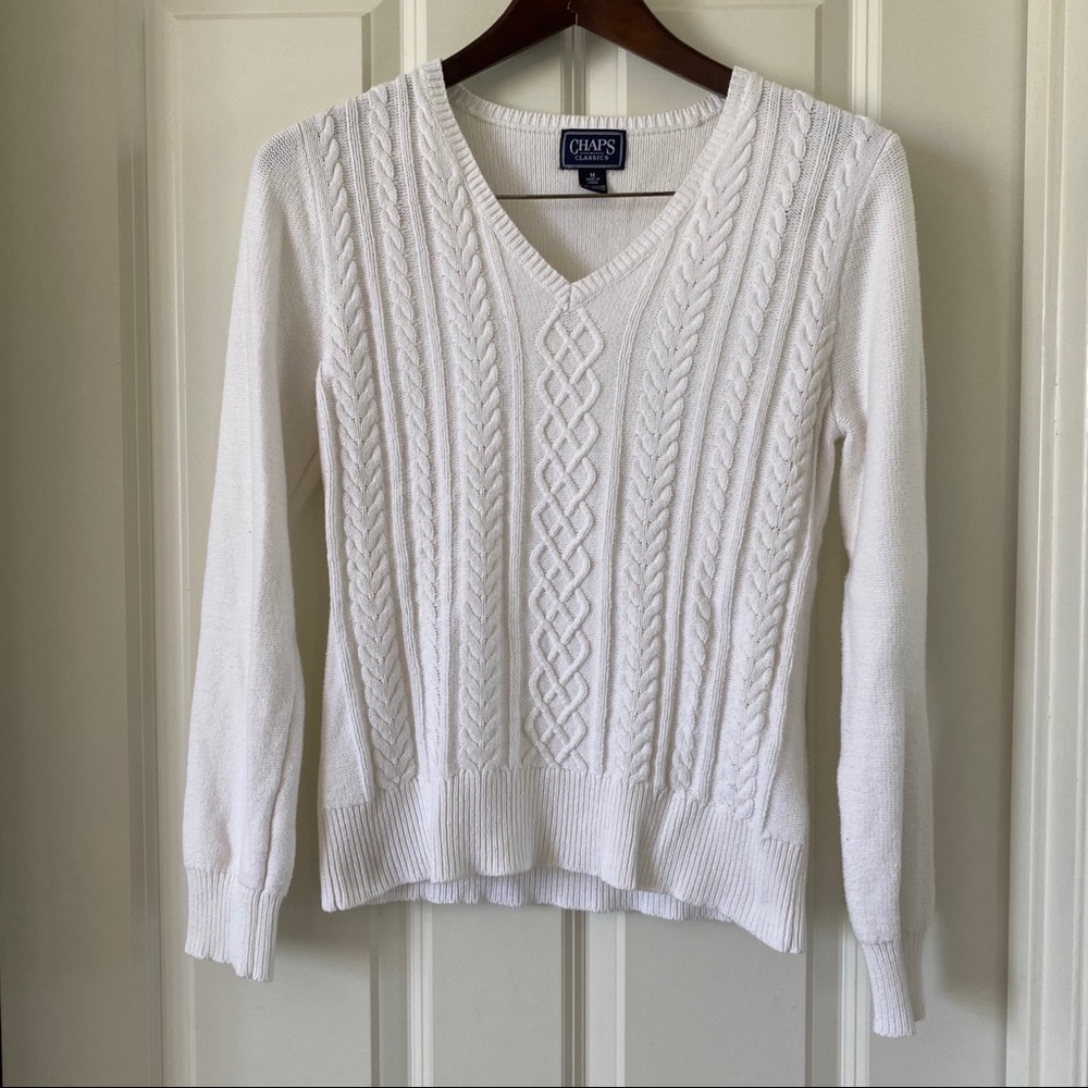 Chaps Medium White Cable Knit Sweater